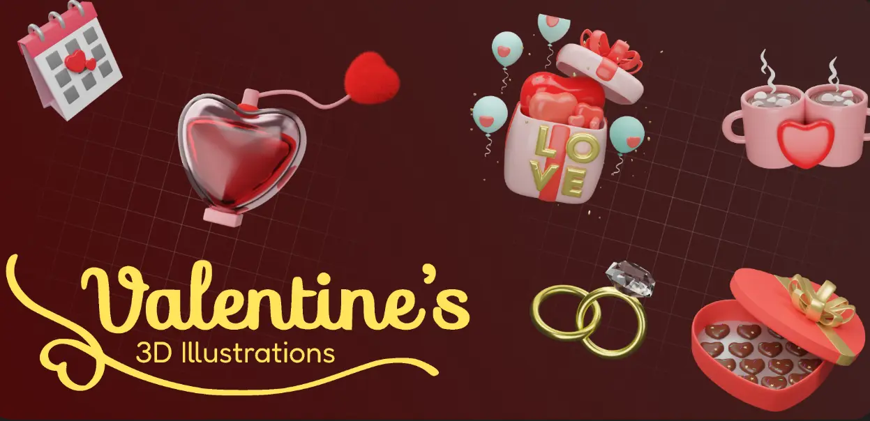 Valentine's 3D pack illustration